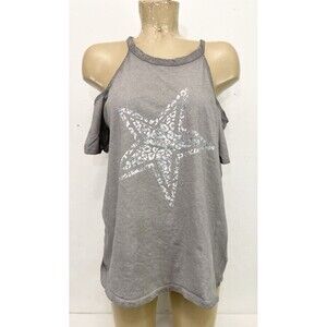 Torrid Tee T Shirt Size 00 42” Gray Animal Print Star Cold Shoulder Blouse Top